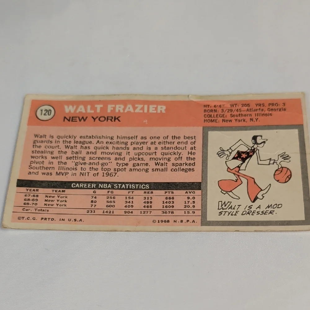 Topps Walt Frazier Basketball Card Blue White Brown - Picture 6 of 8